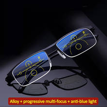 Многофокальные прогрессивные очки для чтения для мужчин и женщин, пресбиопические с защитой от синего излучения и автоматической регулировкой в полуоправе, для мужчин и женщин 2024 - купить недорого