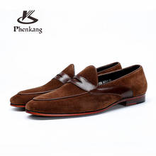 Phenkang осенние стильные мужские замшевые лоферы кофейной кожи, повседневная обувь для мужчин, модная свадебная обувь для улицы 2024 - купить недорого