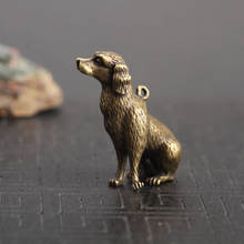 Figuras de miniaturas de perro de latón macizo, adornos de estatua de Animal de la suerte de cobre Vintage, decoraciones para el hogar de la sala de estar, llaveros 2024 - compra barato