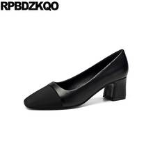 Black Square Toe Discount Suede Block Thick Ladies Formal Shoes Medium Heels Pumps Size 4 34 Court 2021 Office Chunky Elegant 2024 - buy cheap
