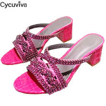 Hot Rhinestone Chunky Heels Slippers Women Crystal Chain Peep toe Gladiator Summer Sandals Runway Glitter Party Shoes Woman 2024 - buy cheap