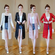2022 New Korean Female Medium Long Shawl Coat Fashion Hollow Lace Thin Cardigan Sun Protection Shirt Summer Plus Size 4XL Y175 2024 - buy cheap