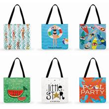 Pool Party Fresh Summer Art Printed Bag Women Casual Tote Ladies Shoulder Bag Foldable Shopping Bag Outdoor Beach Tote 2024 - buy cheap