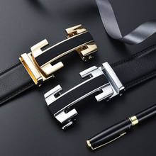 Peikong-Cinturón de piel auténtica con hebilla automática para hombre, cinturones de diseñador de alta calidad para negocios, a la moda, color negro 2024 - compra barato