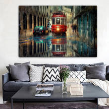 Canvas Paintings Vintag Bus People and Cars on The Street In Rainy Day Posters and Prints Wall Art Picture for Living Room Decor 2024 - buy cheap