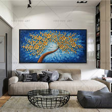 Lienzo moderno grande hecho a mano para decoración del hogar, pintura al óleo con cuchillo de trébol dorado, pinturas para sala de estar, Hotel, cuadro artístico de pared, 100% 2024 - compra barato
