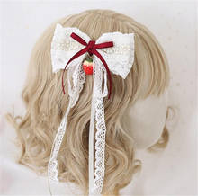 Mori girl fita de renda de morango laço de cabelo clipe de cabelo lolita feminino grampo de cabelo acessórios de cabelo cosplay d276. 2024 - compre barato