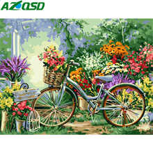 Azqsd pintura por números bicicleta flor desenhar por números em tela pintados à mão 50x40cm sem moldura decoração arte da parede diy 2024 - compre barato