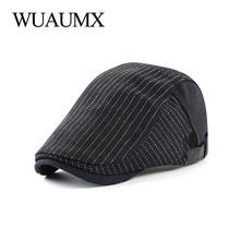 Wuaumx Cotton Linen Beret Hat For Men British Peaked Cap Artist Painter Hat Women Striped Herringbone Cap Forward Newsboy Hat 2024 - buy cheap