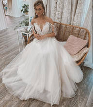 Wedding Dress A-Line 2021 Sweetheart Backless Short Sleeve Bridal Gowns Robe De Mariee Lace Appliques White Elegant Tulle Grace 2024 - buy cheap