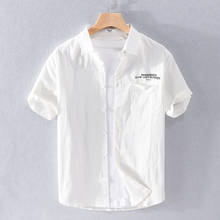 Camisa de algodão masculina com manga curta, camisa casual para homens, camisa branca de marca designer de verão 2021 2024 - compre barato