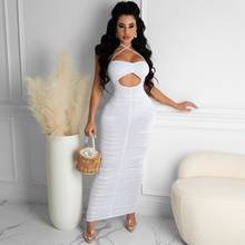 2021 Best Quality Famous Brand Dress Solid Ruched Spaghetti Strap Strapless Summer Sexy Celebrity Party Maxi Dress Vestddos 2024 - buy cheap