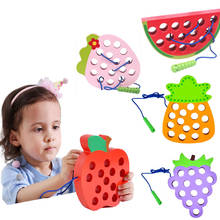 1Set Baby Educational Toys DIY Fruit Stringing Toy Cognize Worm Eat Fruit Wooden Montessori Early Learning Toy For Children Gift 2024 - buy cheap