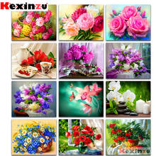 KEXINZU-Cuadro de flores de colores elaborado con diamantes de imitación, 5D, punto de cruz, Decoración, regalo 2024 - compra barato