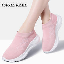 CAGILKZEL/женские кроссовки на платформе, дышащие сетчатые повседневные туфли, удобные дамские носки без шнуровки, осень 2019 2024 - купить недорого