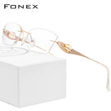 FONEX fio de titânio sem aro óculos mulheres designer marca luxo alta qualidade diamante óptico prescrição quadro 7715 2024 - compre barato