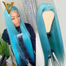 Светильник-голубые парики из человеческих волос для женщин, 13x4, парик на сетке спереди, бразильские прямые парики на сетке спереди, предварительно выщипанные прозрачные парики на сетке 2024 - купить недорого
