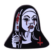 Bleeding Nasty Habit Lapel Pin Bloody eyes Woman Smoking Nun Brooch Goth Punk Horror Scary Movie Badge 2024 - buy cheap