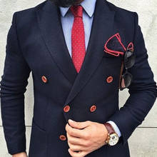 Мужской двубортный пиджак темно-синего цвета, Модный деловой пиджак на заказ, свадебный смокинг 2024 - купить недорого