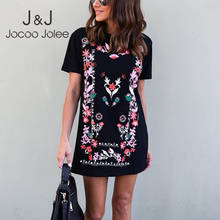 Jocoo jolee vestido feminino folgado, camiseta casual estilo vintage indie para mulheres, vestido folgado com manga curta e estampa floral 2024 - compre barato