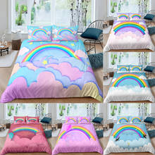 Juego de ropa de cama con dibujos de arcoíris para niños, funda nórdica con patrón colorido, funda de almohada, individual, doble, tamaño King 2024 - compra barato