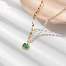 Stainless Steel Minimalism Turquoises Stone Pearl Gold Chain Link Pendant Necklace Women Fashion Delicate Jewelry Gift For Him 2024 - buy cheap