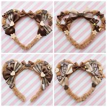 Handmade Lolita sweet hair hoop bear ear headdress brown kc tiramisu bow star hair accessory 2024 - buy cheap