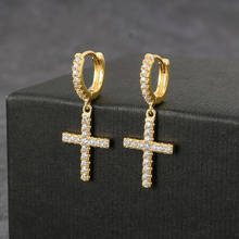 Hip HOP Pure Gold Plating Earrings CZ Bling Ice Out Stud Earring Cubic Zironia Stone Cross Earrings for Men Women Unisex Lover 2024 - buy cheap