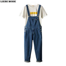 Men Harajuku Denim Trouser Braces Suspender Mens Regular Fit Blue Stripe Jeans Hip Hop Cargo Bib Overalls Loose Jumpsuit 2024 - buy cheap