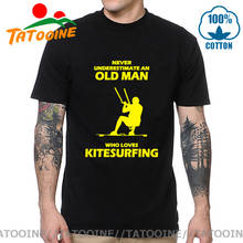 Tatooine nunca subestime um homem velho que ama kitesurf t camisa nascido para kite tees kiteboard presente camiseta kitesurfer 2024 - compre barato