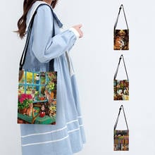 Cute Cat Oil Painting Print Women Mini Canvas Shoulder Bag Fabric Handbag Totes Ladies Casual Small Flap Bags Giirls Gift 2024 - buy cheap