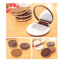 Mini espejo de bolsillo con forma de galleta para niñas y mujeres, maquillaje portátil con peine, plegable, bonito diseño de Chocolate, #11 2024 - compra barato