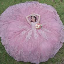 Elegante vestido de quinceañera rosa, apliques con cuentas, dulce vestido de 16, cuello transparente, vestidos cubanos de 15 años 2024 - compra barato