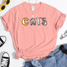 Camisetas con letras compuestas por Catsprint para mujer, camiseta informal holgada, camisetas de marca de moda para mujer 2024 - compra barato