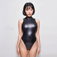 Turtleneck PU Leather Bodysuit Women High Cut Thong Bikini One Piece Swimsuit Sexy Bodysuits Swimwear Sexy Tight Sukumizu Suit 2024 - buy cheap