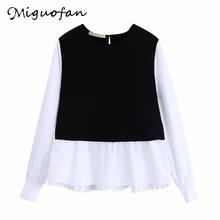 Miguofan women blouse shirts black white patchwork blouse long sleeve Pleated neck shirts female casual autumn top blusas casual 2024 - buy cheap