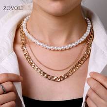 ZOVOLI Multi Layered Pearl Necklace Choker Metal Cuban Link Chain For Women Bridesmaid Gift Minimalist Punk Collar Jewelry 2024 - buy cheap