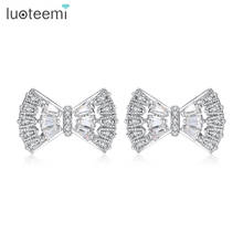 LUOTEEMI Cute Bowknot Stud Earrings For Women Fashion White Gold Color Cubic Zirconia Cute Hollow Jewelry Gifts Bijoux Christmas 2024 - buy cheap