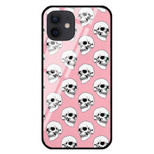Macabre gótico crânio pastel goth rosa temperado caso de vidro para iphone 11 pro max xs 12 13 mini se 6s 7 8 plus x xr escudo capa 2024 - compre barato