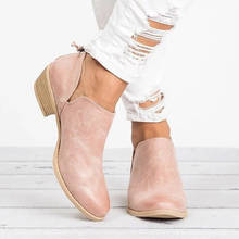 Botas femininas de salto quadrado, sapatos sem cadarço com salto único de 4cm, bico fino, xkd2081 2024 - compre barato