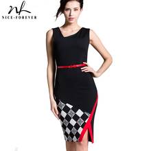 Nice-forever Summer Chic Irregular Neckline Patchwork Dresses Business Bodycon Sheath Women Dress B290 2024 - buy cheap
