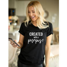 Camiseta criada com um objetivo cristão, camiseta unissex para igreja religiosa, casual feminina com manga curta, citação inspiradora 2024 - compre barato