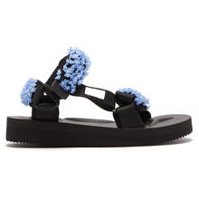 Sandálias femininas de verão, com fivela, design, preto e branco, sandálias plataforma, confortável, sola grossa, sapatos de praia, flor 2024 - compre barato