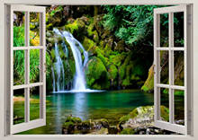 Póster de seda estampado de película artística para ventana, póster de playa, naturaleza, cascada, árboles verdes, decoración de pared del hogar, 24x36 pulgadas 2024 - compra barato