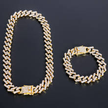 Colares cubanos de 13mm, colar masculino de cor dourada e prateada com 2 fileiras de strass, joia de hip hop 2024 - compre barato