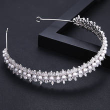 Accking luxury  glittering Crown Wedding Bridal pearl  Cubic Zirconia white plated zircon tiara headband For women  girl party 2024 - buy cheap
