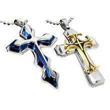 Blue Black Crystal Cross Pendant 2020 New Male Necklace Rhinestone Inlaid Stainless Steel Jewelry Gift For Men 2024 - buy cheap