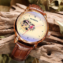 New Luxury Brand Transparent Rose Gold Skeleton Watch Men Watches Automatic Mechanical Watches Brown Leather Band Wristwatches 2024 - buy cheap