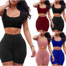 Sexy Women 2Pcs Yoga Sportswear Sets Crop Top+Shorts Bodycon Outfits Workout Tracksuit Beach Outfits 2024 - buy cheap