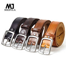 MEDYLA-Cinturón de cuero genuino para hombre, correa de piel de vaca Original con hebilla de Pin de aleación informal Vintage, faja masculina MD1050 2024 - compra barato
